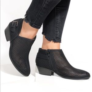 Black Perforated Buckle Detail Western Ankle Boots